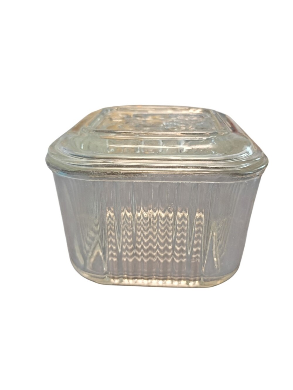 Vintage Hazel-Atlas Small Glass Refrigerator Ivy Vine Dish with Lid